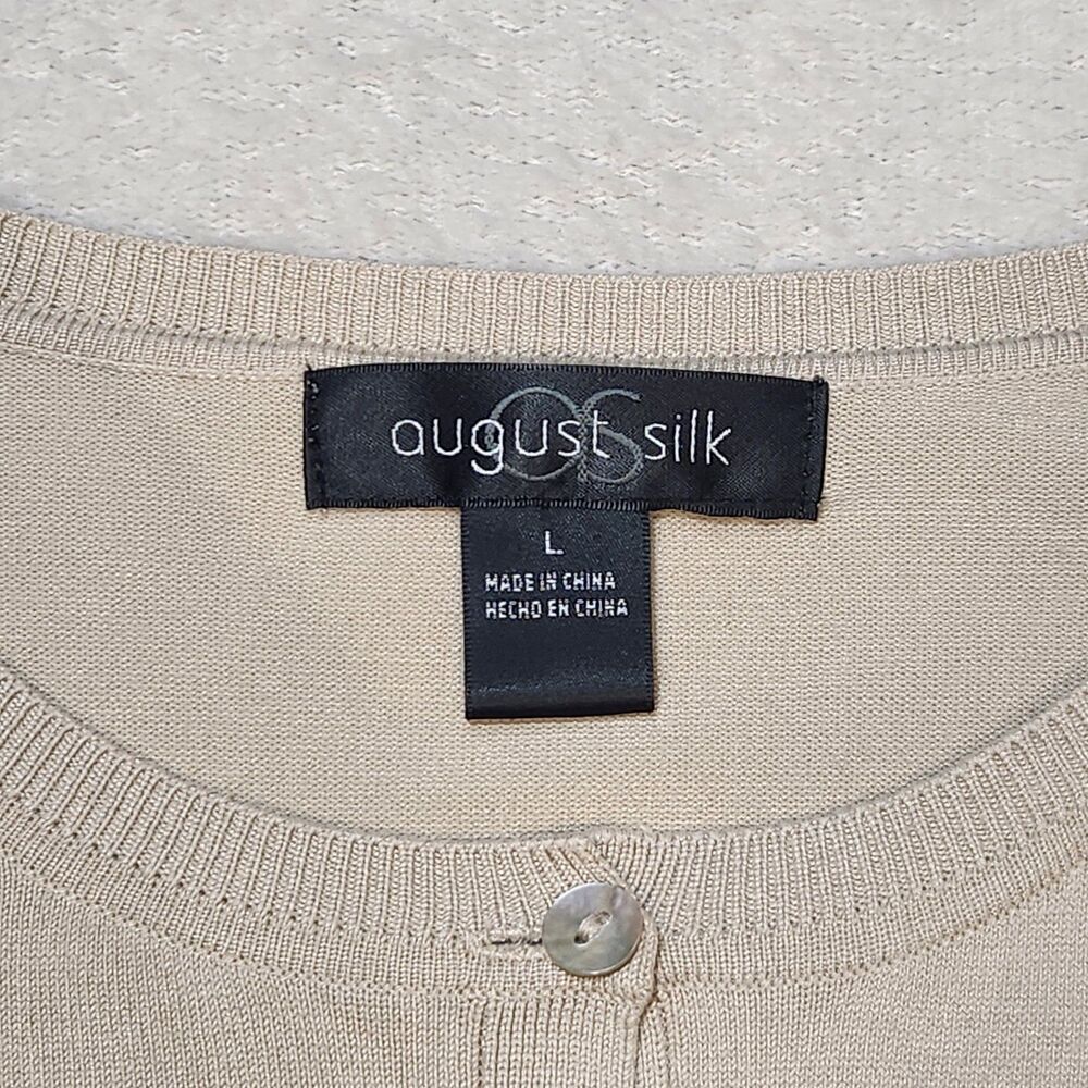 August Silk Women's L Knit Cardigan Button Front Beige Silk Blend Classic - Picture 2 of 7